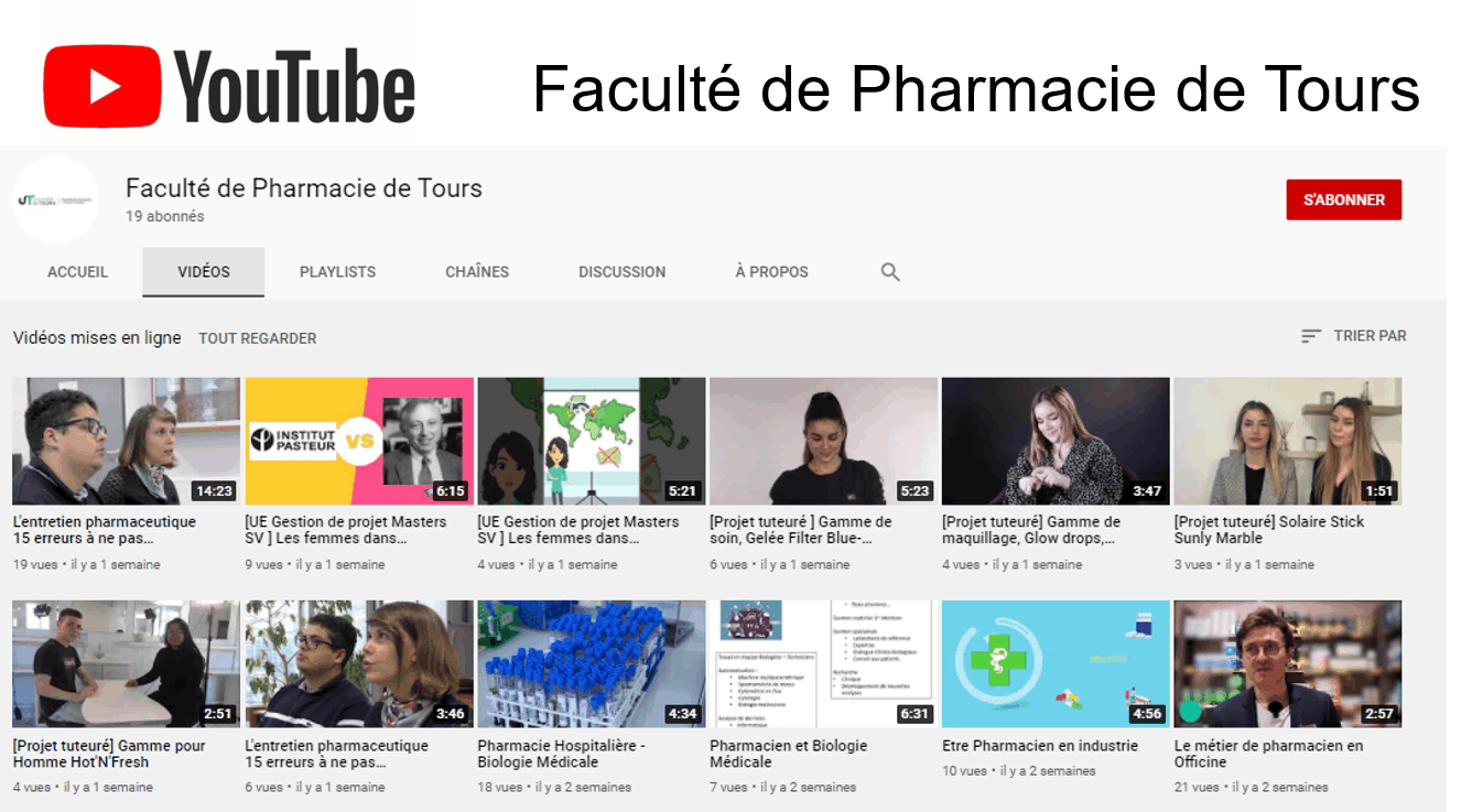 Chaine Youtube Faculté Pharmacie de Tours